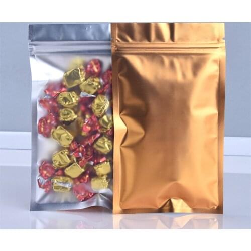 YTP033-7 24x37cm Flat Bottom Clear Front Gold Back Ziplock Bag Resealable Plastic Zipper Bag Sugar Tea Nuts Home Supplies