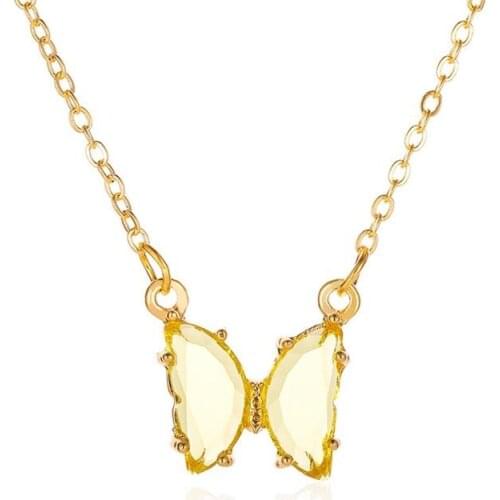 1pc Butterfly Decor Necklace Chain Vintage Glass Butterfly Pendant Necklace For Women Girls Jewelry Accessories Party Dress Up