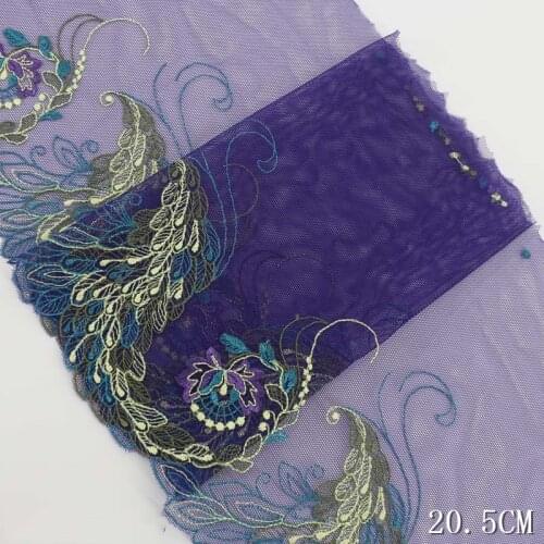 30Yards Embroidery Tulle Lace Trim Purple Fabric Mesh Tulle Fabric Sewing DIY Cloth for Bra Underwear Accessories 20.5cm Width