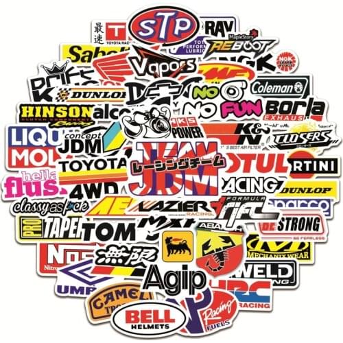 50/100PCS Racing Stickers Car Styling JDM Waterproof Sticker to DIY Motocross Racing Helmet Skateboard Bicycle Laptop Luggage