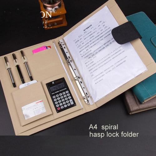 A4 PU leather hasp lock business manager file folder office work agreement document report folders portfolio manual clamp 1083A