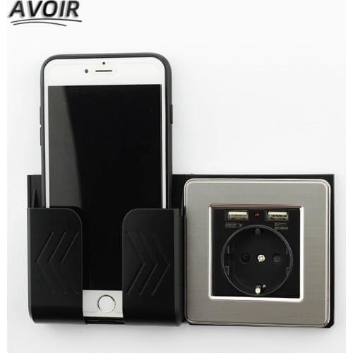 Atlectric Luxury Stainless Steel Panel Black Power Socket 16A EU Standard , Dual USB Charger Port 2100mA, Suitable for Mobile