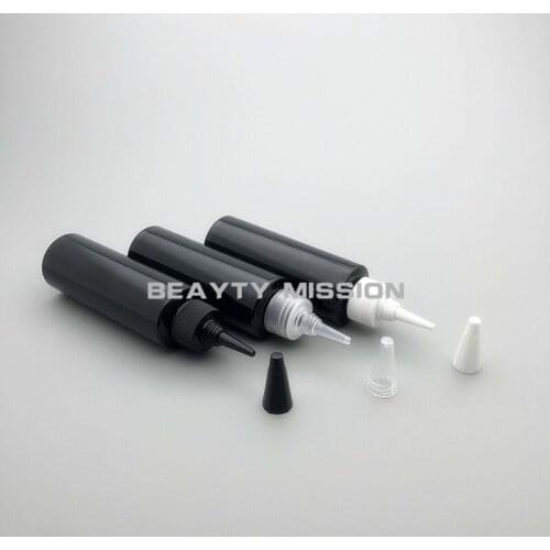 BEAUTY MISSION 48pcs 100ml black empty plastic bottles with pointed mouth top cap,DIY PET food bottles containers with screw cap