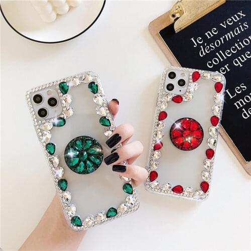 Glitter Ring Crystal Stand Diamond Phone Case For iPhone 12 Pro Max 8 Plus 7 6 11 6s Xs Max Xr X Se2 Jewelled Border Soft Cover