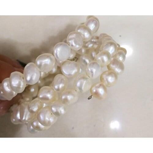 Woman Bracelet 8-9mm Bright white baroque Pearl 3 rows bracelet adjustable size real Natural Freshwater Pearl