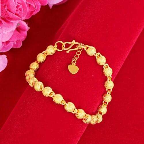 24k Yellow Gold Bracelet For Women Vietnam Sand Gold Frosted Transit Bead Hand Chain Wedding Engagement Fine Jewelry Gifts
