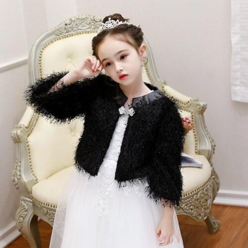 Childrens wool shawl autumn and winter princess out plush cloak flower girl performance host long-sleeved warm jacket