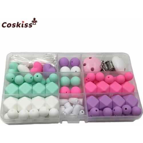 Baby Teether Set Unfinished Chewable Silicone Round/Hex Beads Diy Jewelry Teething Necklace Baby Shower Gift Teether