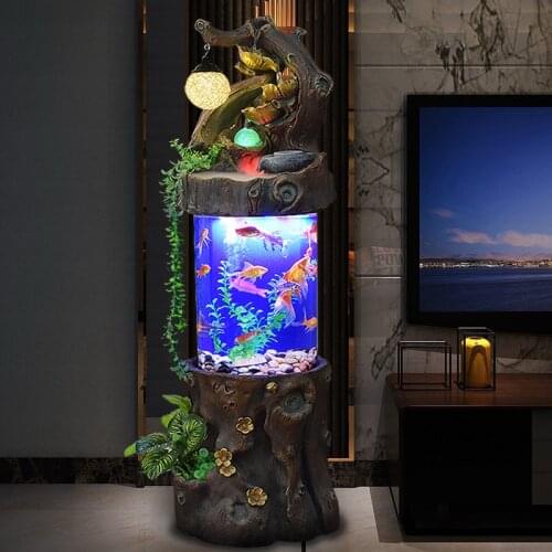 TT Water Fountain Fengshui Wheel Cylindrical Globe Change Water Living Room Floor Stand Decoration Home Humidifier Decorations