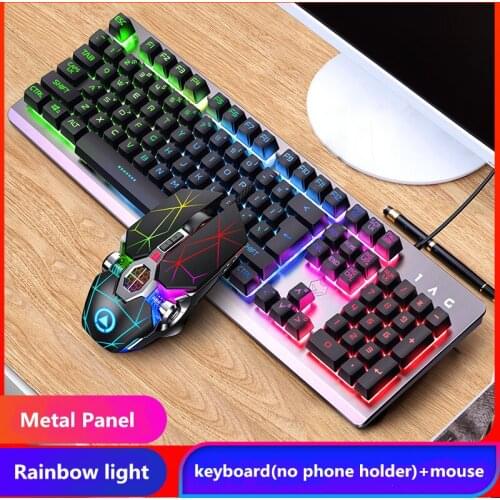 Gaming Keyboard Mouse Kit Gamer Full Size 104 Keys Mechanical Feeling RGB USB Wired for Game PC Laptop Computer Black Silvery