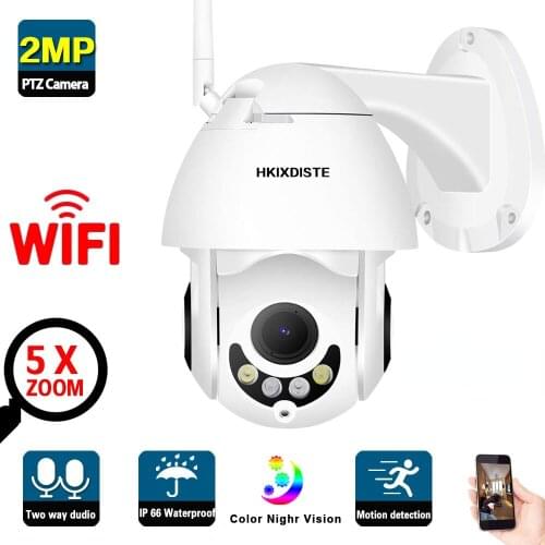 ONVIF 1080P PTZ IP Camera Wifi Outdoor Waterproof Color Night Vision Security Surveillance Camera System Wireless 2MP H.265 Cam