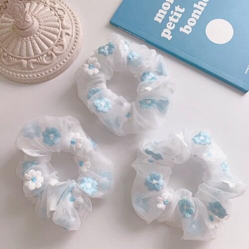 Korea Women Lace Elastic Hair Bands Girls Mesh Embroidery Daisy Scrunchie Ponytail Headwear Hair Accessories