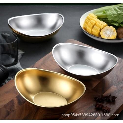 Creative stainless steel 304 Korean salad bowl golden ingot bowl snack dessert bowl dried fruit bowl barbecue tableware