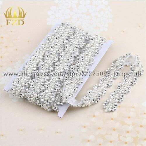 FZD 10 Yard Rhinestones Crystal Dress Accessories Applique Motif Crystals Sewing Pearls Patches For Bridal Garter Wedding Dress