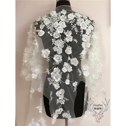 1 Yard 3D Pearl Beaded Flower Lace Trim in Off White, Sewing Craft Accessories Petal lace fabric for bridal veil wedding bodice