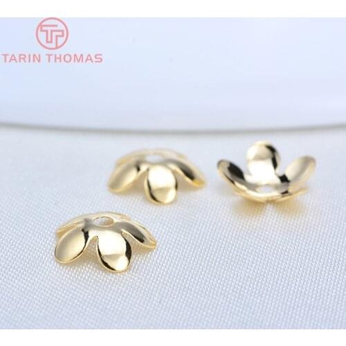 20PCS 8.5MM 24K Champagne Gold Color Brass Flower Beads Caps High Quality Diy Jewelry Findings Accessories wholesale