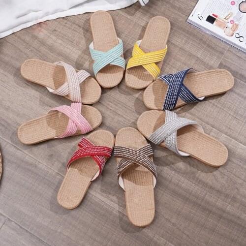 Summer Linen Casual Slides Women/Men Large Size Fashion Beach Sandals Unisex Indoor Home Floor Breathable Flax Slippers EU35-45