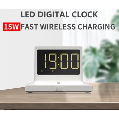 Mobile Phone Wireless Charger, Multifunctional Fast Wireless Charger Digital Clock Night Lamp, Black/White