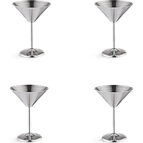Stainless Steel Martini Glasses Set Of 4, 8 Oz Metal Cocktail Glasses, Unbreakable, Durable, Mirror Polished Finish