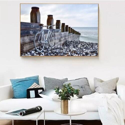 Seaside Bicycle Bridge Wall Art Canvas Posters Prints Painting Oil Wall Pictures For Modern Living Room Home Decor Accessories