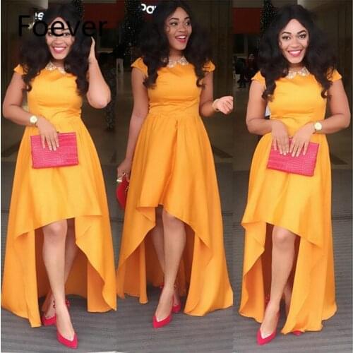 Nigeria Long Evening Dress High Low Short Sleeve Orange African Evening Gowns 2019 Cheap Elegant Women Party Dress Custom Made