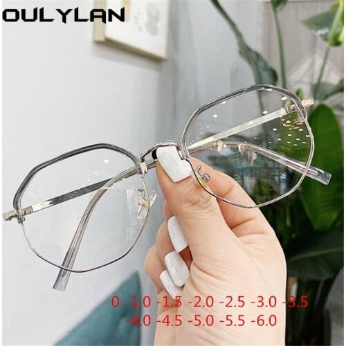 Oulylan Finished Myopia Glasses Women Men Metal Polygon Nearsighted Eyeglasse Student -1 -1.5 -2 -2.5 -3 -3.5 -4 -4.5 -5 -6