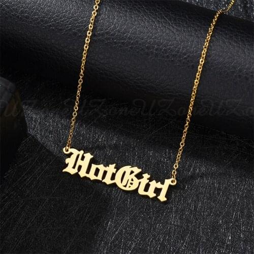 Old Englise Nameplate Custom Necklace Stainless Steel Custom Personalized Pendants Gold Rose Steel Necklaces For Women Gifts