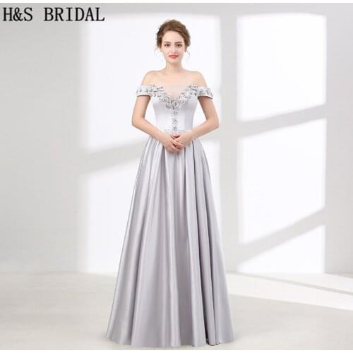 H&S BRIDAL Off Shoulder bridesmaid dresses Sliver Boat Neck Beaded bridesmaid-dresses A-line bridesmaids dresses for women