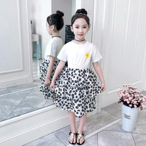 Girls Dresses Patchwork Flower Dress For Girls Print Princess Dress Kids Summer Cute Teenage Clothes For Girls 4 6 8 10 12 Years