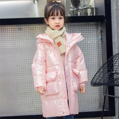 Medium and long new down jacket boys and girls warm and comfortable down jacket solid color jacket