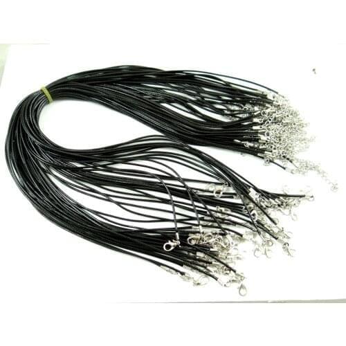 New 1.5mm black Wax Leather cord necklace rope 45cm with Lobster clasp good quality for jewelry diy 50pcs/lot wholesale