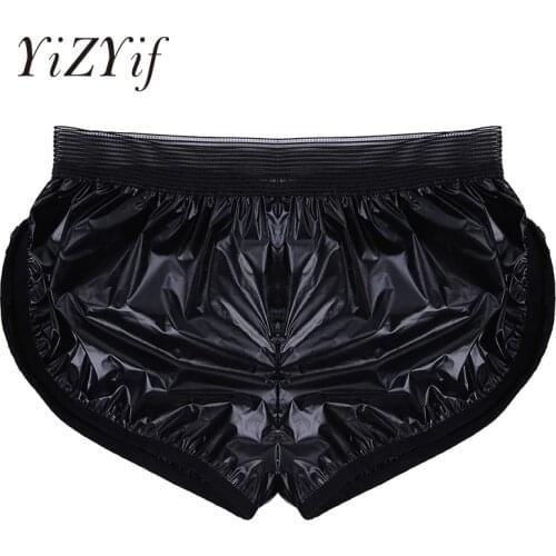 YiZYiF Shorts Men clothes 2018 shorts hombre Lightweight Faux Leather Boxer Trunk WetLook Lounge Sports Short Pants boxers short