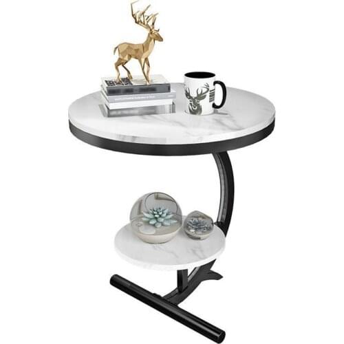 Light Luxury Round Tea Table Creative Small Coffee Table Nordic Living Room Movable Modern Simple Iron C-Shaped Frame Side Table