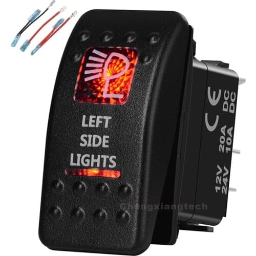 Led Side Lights Printed Rocker Switch Red Led 5P on-off Single Pole Single Throw Waterproof Car Boat 12v/24v+Jumper Wires Set