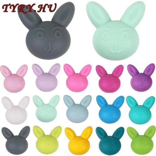 TYRY.HU 2Pcs Rabbit Silicone Teething Beads Cartoon Silicone Beads For Pacifier Chain BPA Free Teether Accessories Nursing DIY