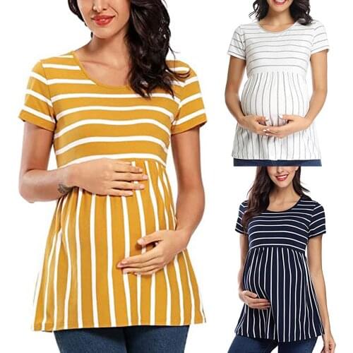 Women Maternity Tees Short Sleeve Fashion Stripe Tops Pregnancy T-shirt Mom Breastfeeding Pregnant Clothes T-shirt Plus Size