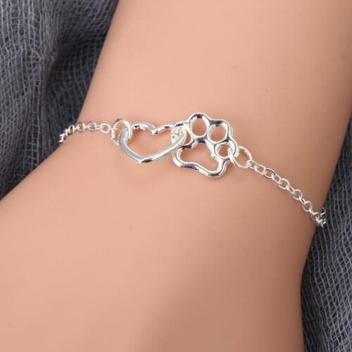 Lovely Animal Women Jewelry Cute Hollow Cat Dog Love Heart Pet Paw Footprint Chain Elegant Fashion Bracelet Jewelry Gifts