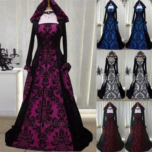 Halloween Cosplay Costume for Women Vintage Medieval Princess Cosplay Costume European Victorian Court Retro Fancy Hooded Dress