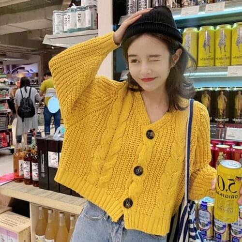 Womens Slim Slimming Knitted Sweater Loose Twist-shaped Pullover Solid Color Wild Casual Single-breasted 2021 Autumn Winter New