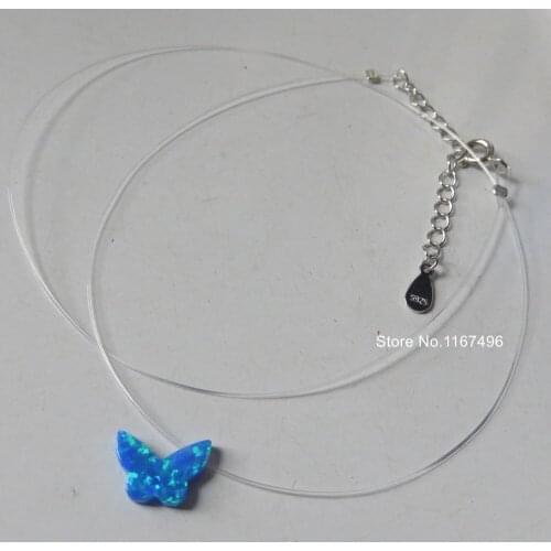 10pcs/lot 8x11mmTransparent Nylon Chain Butterfly Fire Opal Necklace Transparent Opal Necklace Butterfly Opal necklace for gift