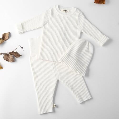 3pcs/set Autumn Winter Baby Girl Clothes Knit Ribbed Sweater Boys Sweaters Pants Hats Bottoming Shirt Childrens Clothing 0-3Y