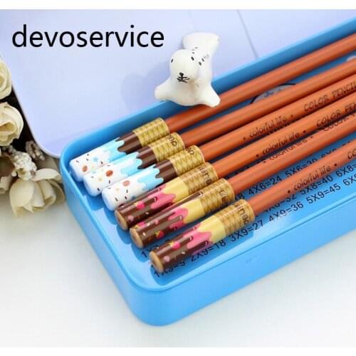6PCS/Lot Kawaii Ice Cream Pencil Topper Pen Cap Pencil Lead Protector Cover Short Pencils Extender Kids Gifts School Supplies