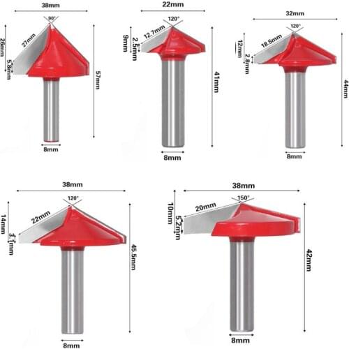 8mm Shank V Groove 3D Router Bits Solid Carbide End Mill 90 120 150 Degree W N58A