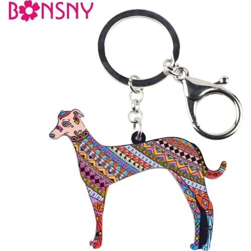 Bonsny Acrylic Statement Dog Jewelry Greyhound Chain Key Ring Pom Gift For Women Girl Bag Charm Keychain Pendant Jewelry