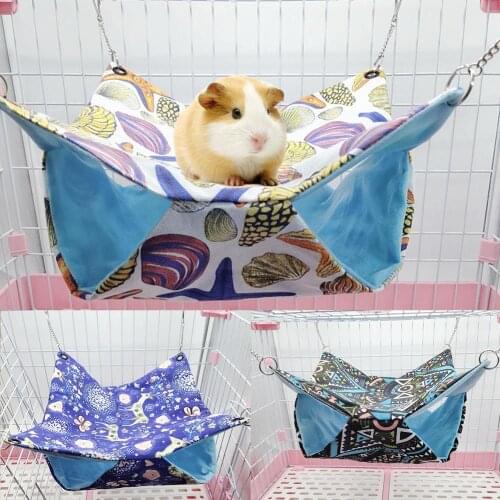 Pet Squirrel Canvas Hamster Printed Double Layer Hammock Hanging Bed Soft House Nest Colorful Bohemian Style Triangular Hole