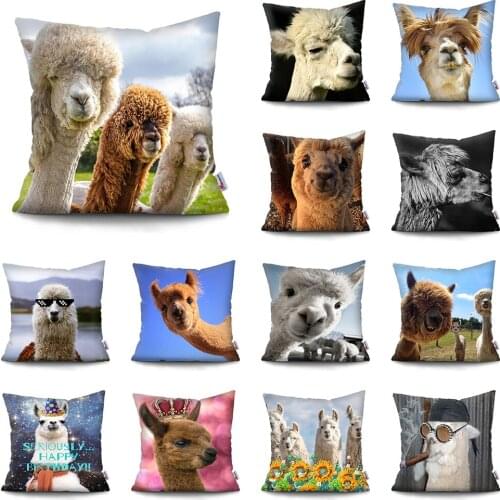 Double-sided printing cushion cover Cute Alpaca Super Soft Short Plush Cushion Covers Car Sofa Home Decor Pillow Case Funda Coji