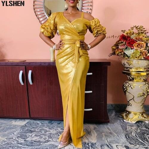 Elasticity New Arrivals African Dress Dashiki Gold Glitter Split Christmas Dress Party African Dresses For Women Africa Clothing