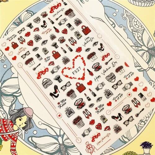 F-527 F-582 F-583 Fashion beauty girl lipstick perfume 3D Back glue Nail Art Stickers Decals Sliders Nail ornament decoration