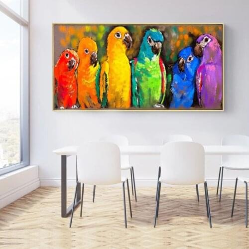 Graffiti Colorful Parrots Art Canvas Oil Painting Modern Animals Rainbow Birds Wall Picture Living Room Home Decoration Poster