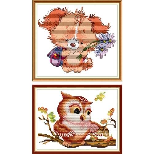 Joy Sunday Cross Stitch Kit for Needlework Owl In The Tree Patterns 14CT 11CT Canvas for Embroidery Kit Printed White Aida Cloth